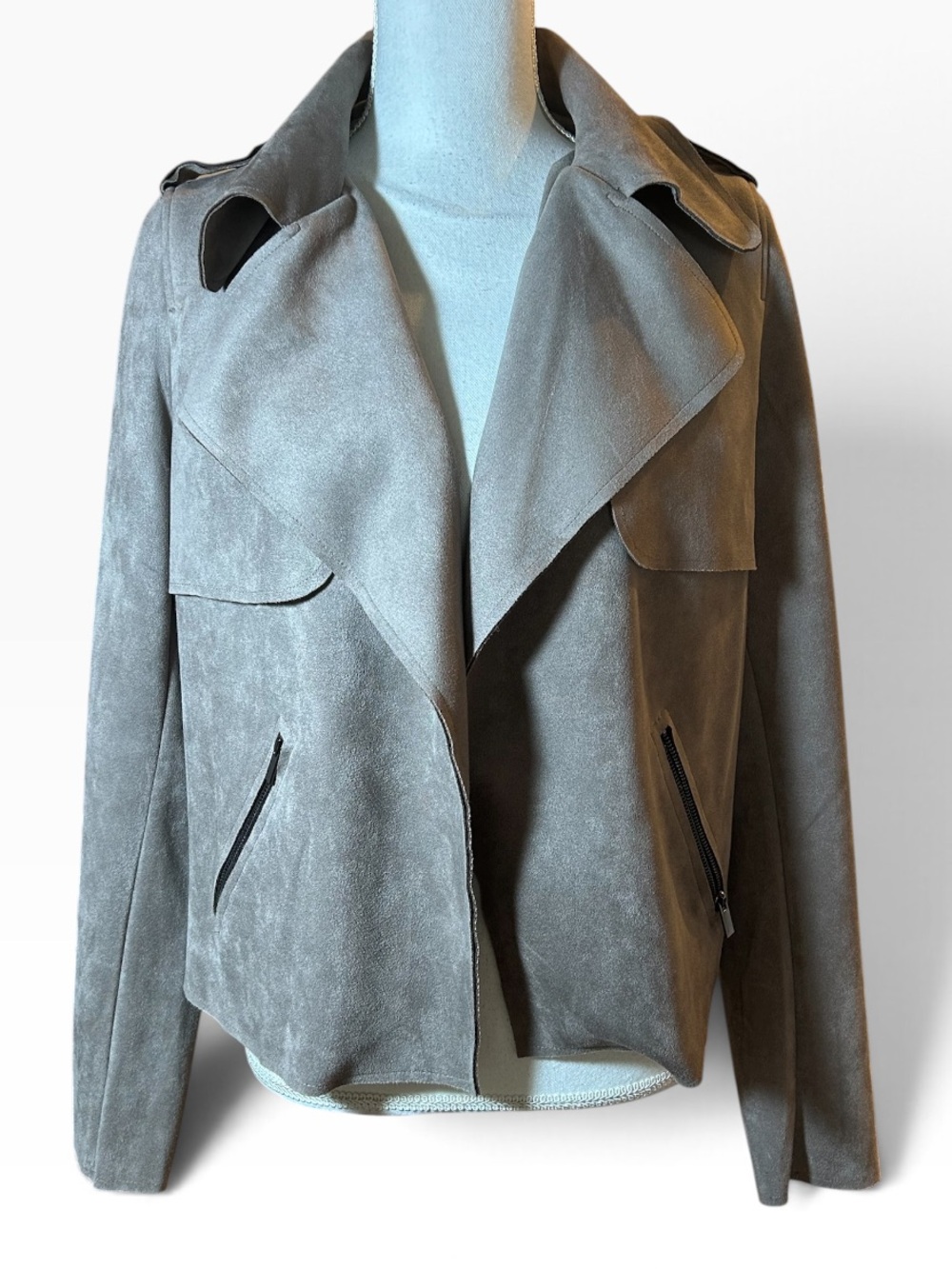 Kut from the Kloth Gray/Purple Faux Suede Trench Moto Jacket